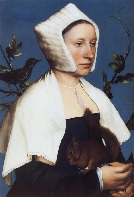 Portrait of a Lady with a Squirrel and a Starling, Hans holbein the younger